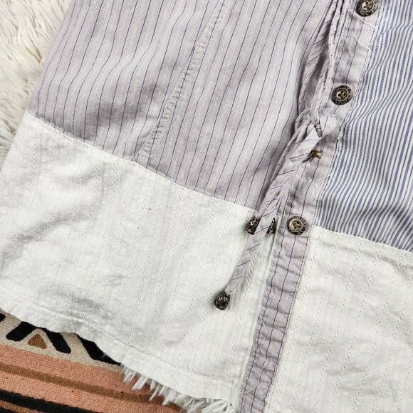 Forla Paris Women's Mixed Medium Stripe Eyelet Lace Boho Nautical Preppy Women's - Picture 2 of 9